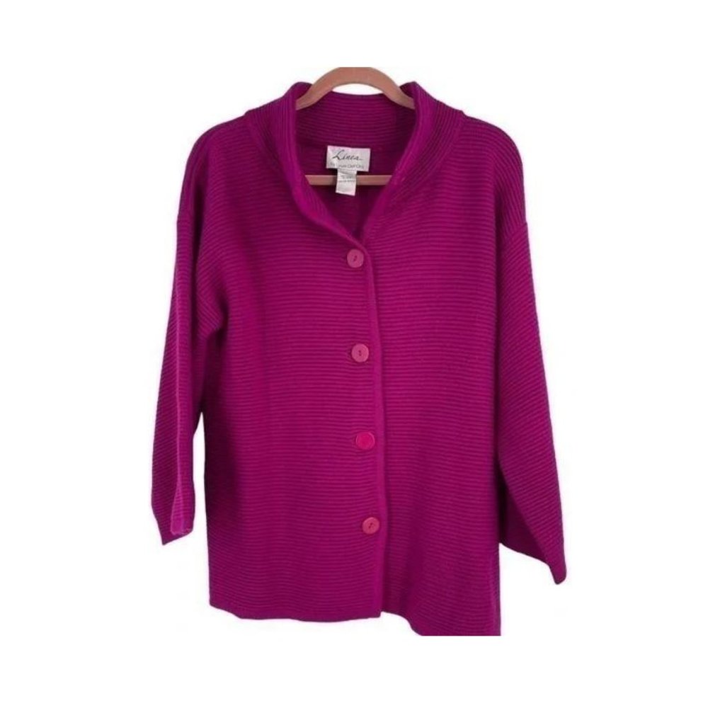 Linea by Louis dell'Olio Raspberry Wool Blend Button Front Sweater Jacket, Med